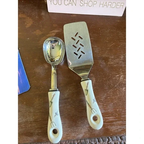 Pfaltzgraff Naturewood  Serving Spoon And Spatula With Ceramic Handles