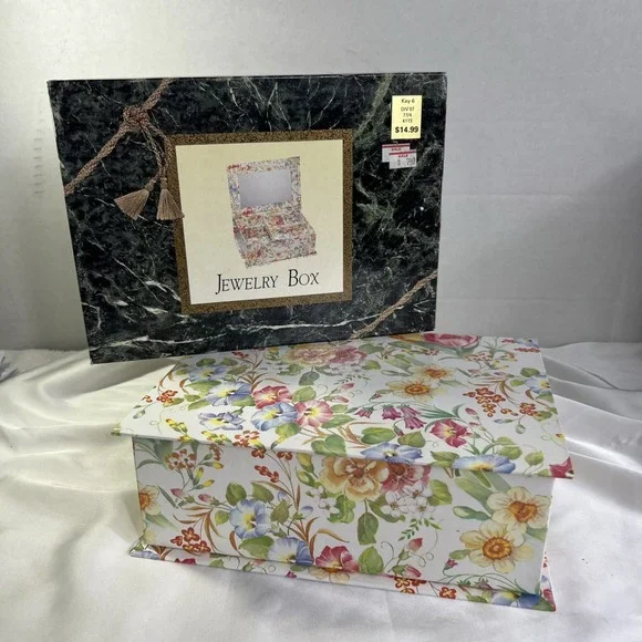 Vintage Kmart Ladies Fashion Jewelry Box Removable Tray‎ Floral Design White