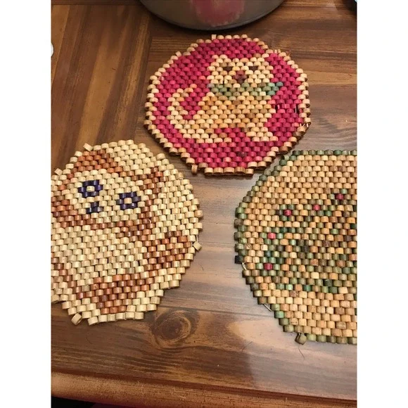 Set‎ 3 Vintage wooden Bamboo hot pads 70's trivets