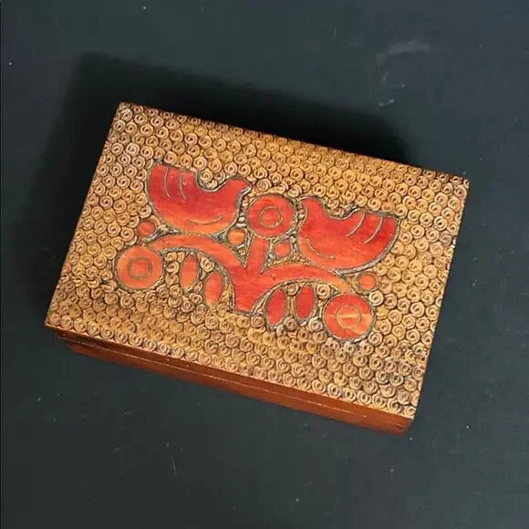 Vintage Carved Wooden Jewelry Box with Dove Accents