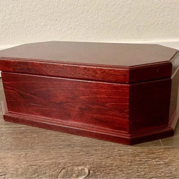 vintage octagon Wooden Jewelry Box With Mirror