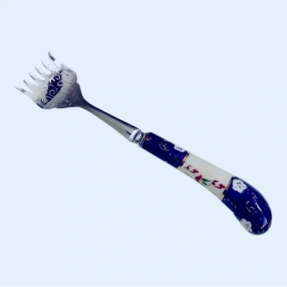 PRILL SHEFFIELD ENGLAND STAINLESS STEEL PORCELAIN SERVING  FORK