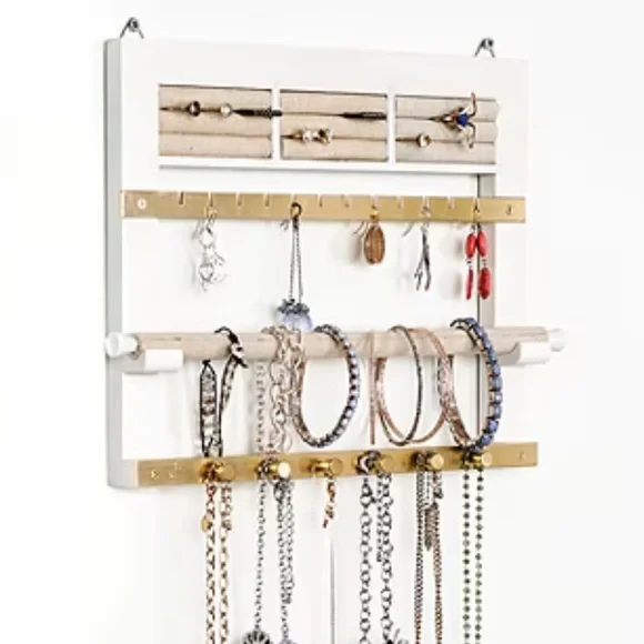 Jewelry Accessory Frame by Hives & Honey White and Gold Wall Mounting Organizer