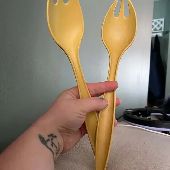 Vintage Tupperware 12 Inch Salad Serving Sporks Harvest Gold Set of 2