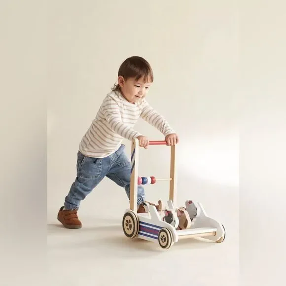 NWT Anthropologie Frenchie Wooden Push Toy PUSH CART