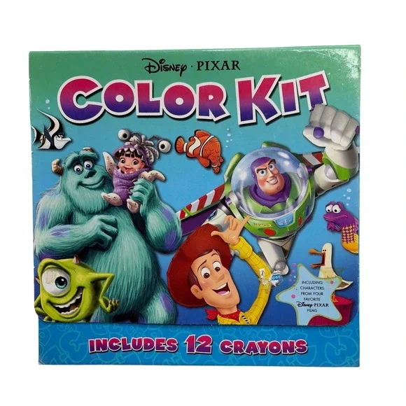 Disney Pixar Color Kit Toy Story Monsters Inc Finding Nemo 6 Books 12 Crayons
