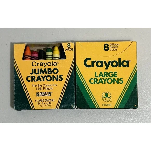 Vintage 80s Crayola 8 Pack Jumbo Crayons Box, Binney & Smith - Lot Of 2 Boxes