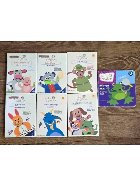 Baby Einstein DVD Lot 6 + 1 Mirror Me Board Book Bach Mozart MacDonald Animals+