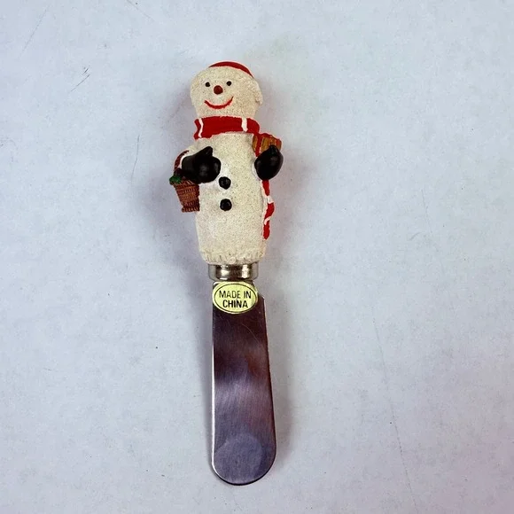 Snowman Cheese Spreader Christmas Holiday Appetizer Knife Stainless‎ Steel Resin