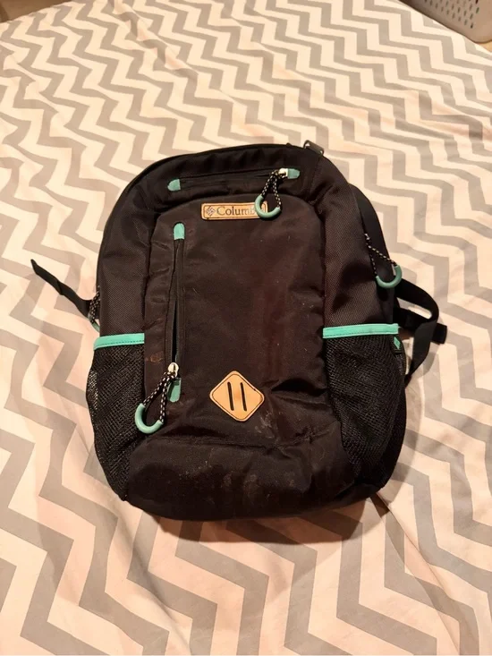 Columbia Black Backpack with Teal Trim and Leather Accent