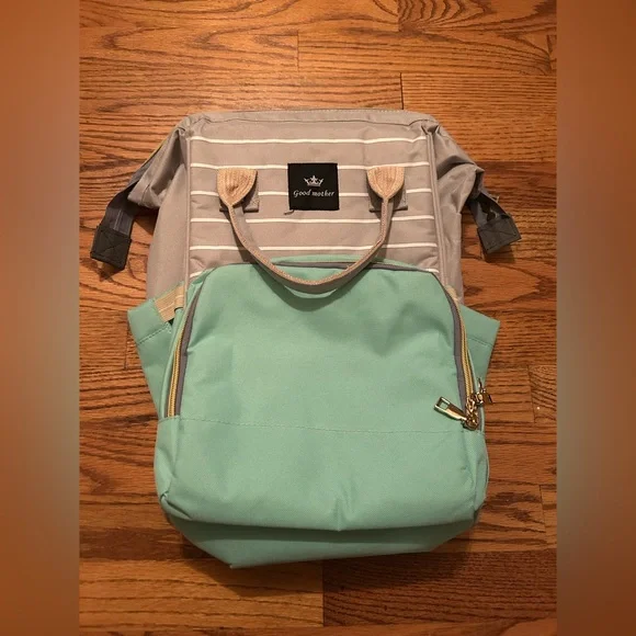 Good Mother Blue & Grey Maternity Use Diaper Bag/Backpack W/ Stripe Accents