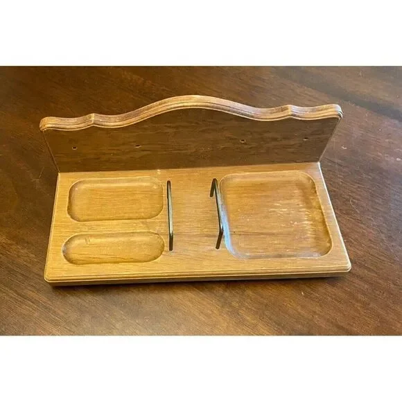 Rare Vintage Mid-Century Wood Desk Organizer Wall Hanging Valet Wallet Holder
