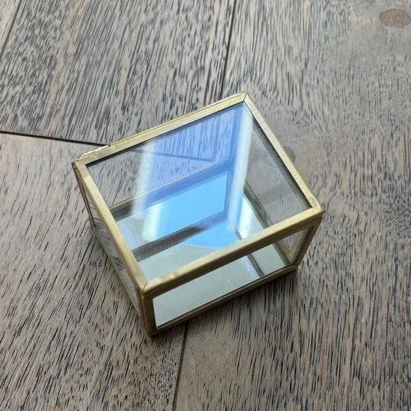 Small Glass Gold Jewelry Vanity Display Box