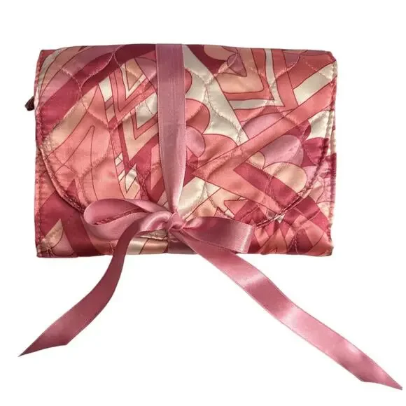 Avon Satin Jewelry Makeup Travel Trifold Tie Closure Zip Pouches 5X7 Folded