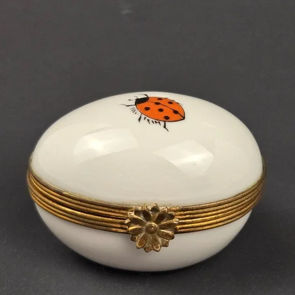 Miniature L Bernardaud Limoges Ladybug Hinged Porcelain Trinket Box