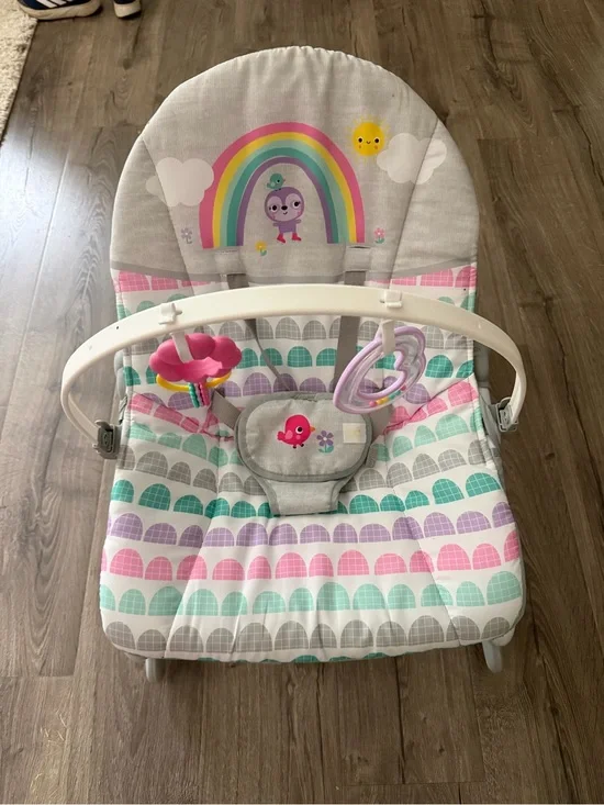 Bright Starts Rosy Rainbow Infant to Toddler Rocker with Vibrations, Baby Seat