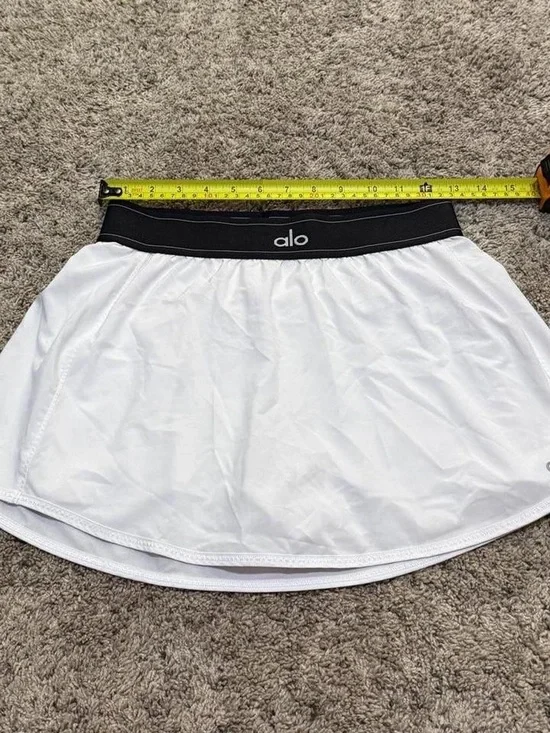 Alo Women's White Skater Skirt with Black Elastic Waistband