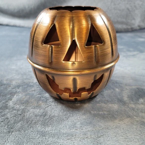 Restoration Hardware Jack O Lantern Metal Pumpkin Candle Holder Copper Bronze