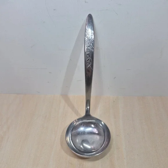 Vintage Floral Blossom Stainless Steel Gravy Ladle Japan Mid Century Modern 6.25