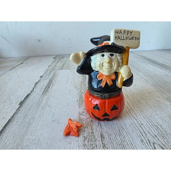 Vintage Greenbrier witch pumpkin trinket box Halloween village‎ decor Jack