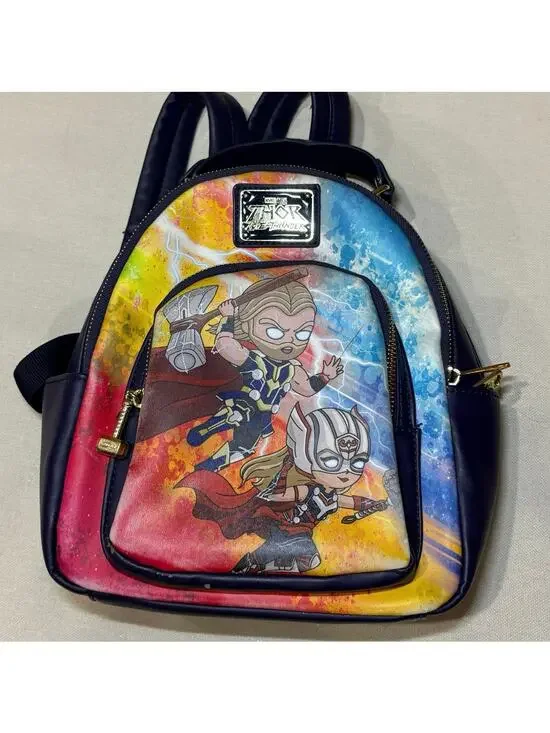Loungefly Marvel Thor Love Thunder Chibi Mini Backpack Navy Gold Hardware MCU