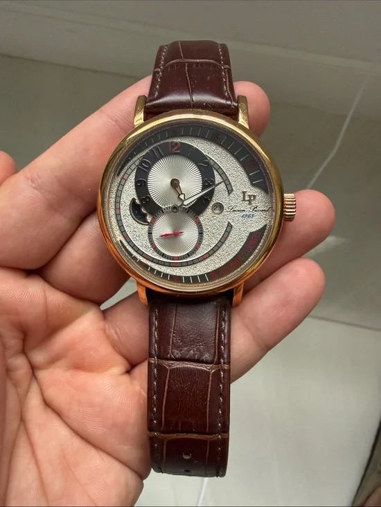 Lucien Piccard Brown Leather Watch with Rose Gold Case and Silver Dial