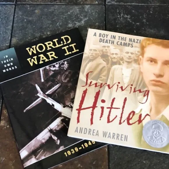 2 paperback books-World War II: A Primary Source History & Surviving Hitler