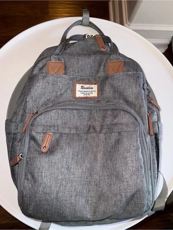 Large Gray Baby Diaper Backpack - Hands-Free Baby Bag