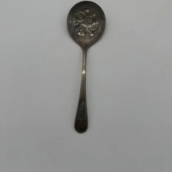 Vintage Sheffield England Silver Plated Pierced Sifter Spoon Fruit Motif Ornate
