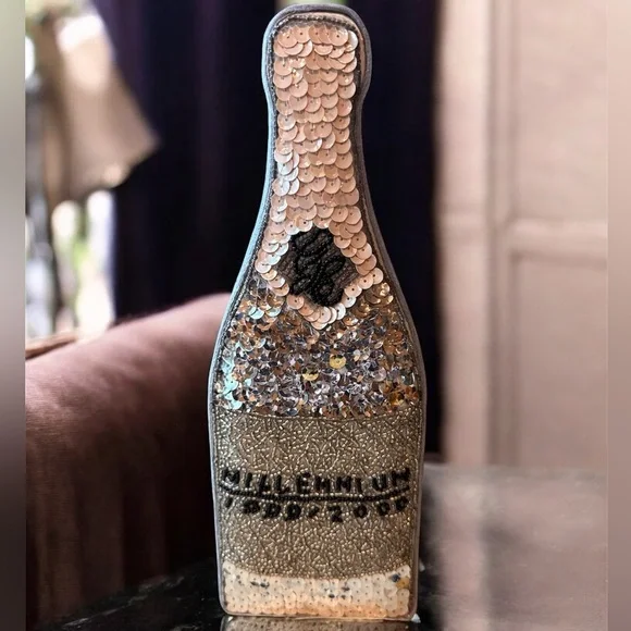 Vintage Sequin & Satin  1998 Champagne Bottle Trinket Box Millennium 1999/ 2000