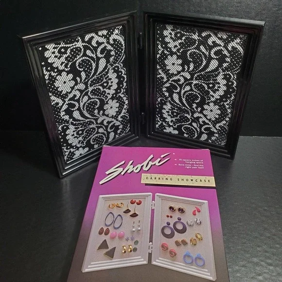 Shobi Earring Holder Showcase 80's Pierced Jewelry Display‎ RETRO BLACK NOS NEW