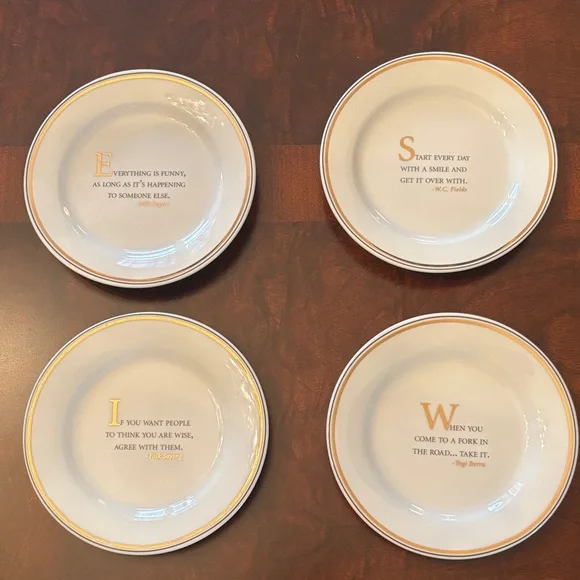 Restoration Hardware White and Gold Quote Accent Dessert Plates - Set of 4