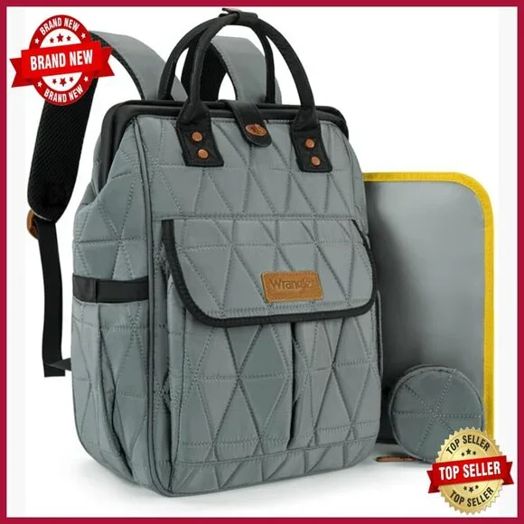 Quilted Leather Diaper Backpack with Changing Pad, Pockets, Stroller Straps