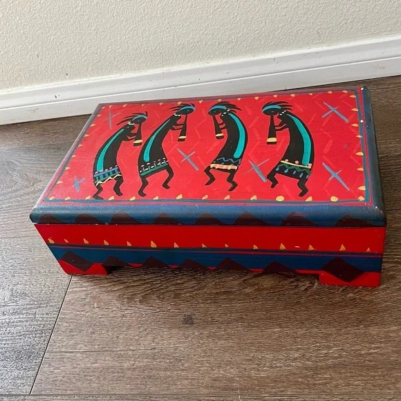 Wooden Colorful Decorative Box with Tribal Design