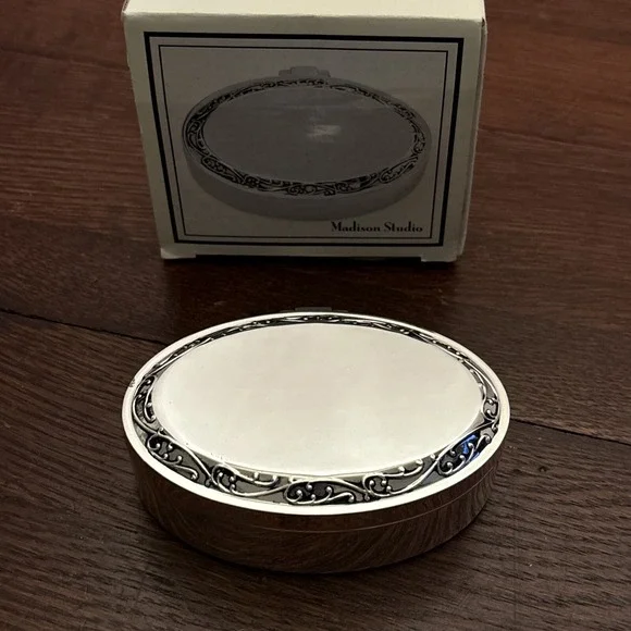 Madison Studio Silver Plated Engraveable Oval Shaped Trinket Jewelry Box