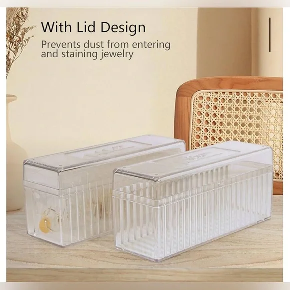 Set of 2 acrylic trinket and jewelry box includes 80 jewelry pouches New