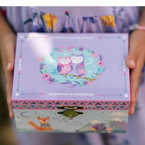 Woodland Animal Musical Jewelry Box, Pink/Purple, NIB