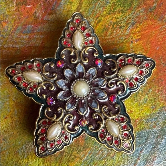 Star-Shaped Decor Keepsake Trinket Ring Box with Red & Gold Vintage by Nikky