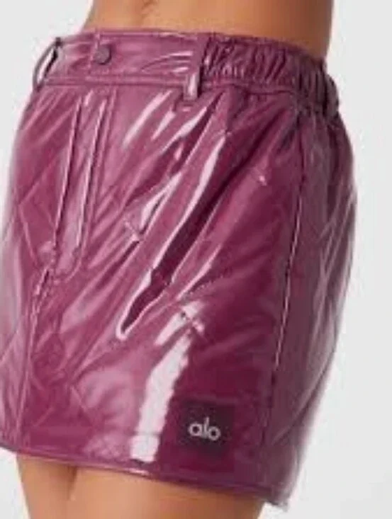 Alo Yoga Sno Moto Puffer Mini Skirt in Wildberry sz SMALL