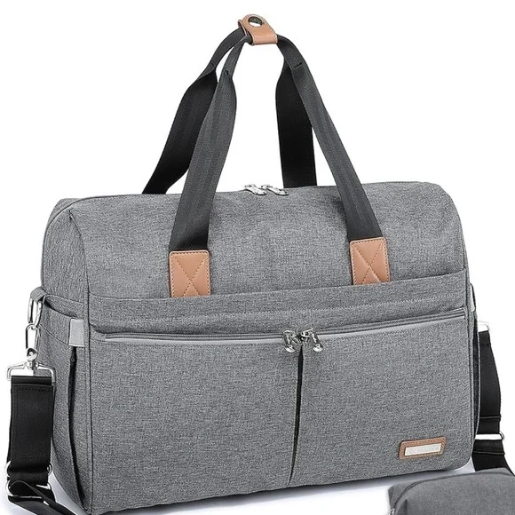 Gray and Tan Baby Bag with Durable Fabric and Urban Design