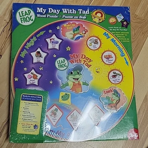 Leapfrog learning My day with tad‎ Wood Puzzle Clock Time NEW wood puzzle fun