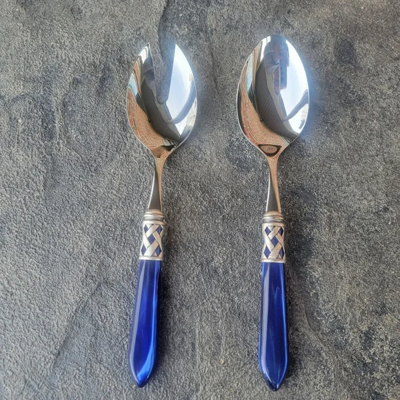 Bugatti Aladdin Antique Blue Stainless Steel Salad Server Set