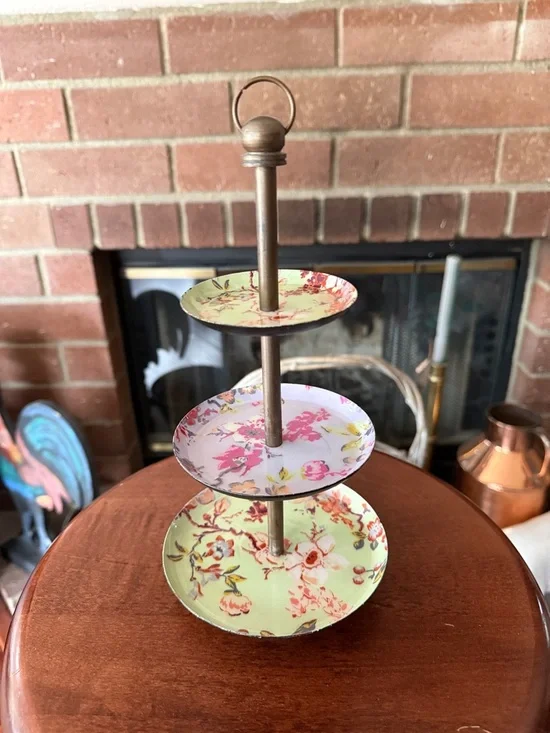 3 Tier Floral Jewelry Stand Shabby Chic Look
