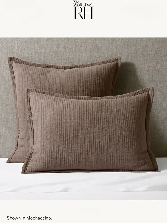 RH Euro Sham Organic Cotton Matelassé in Mochaccino brown NEW