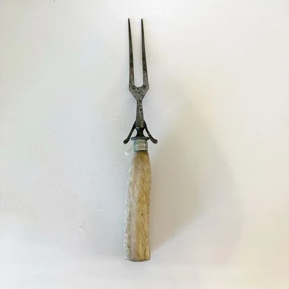 Vintage Antler Handled Meat Fork Handle Hunting Cabin 11” Long Horn Stag Deer