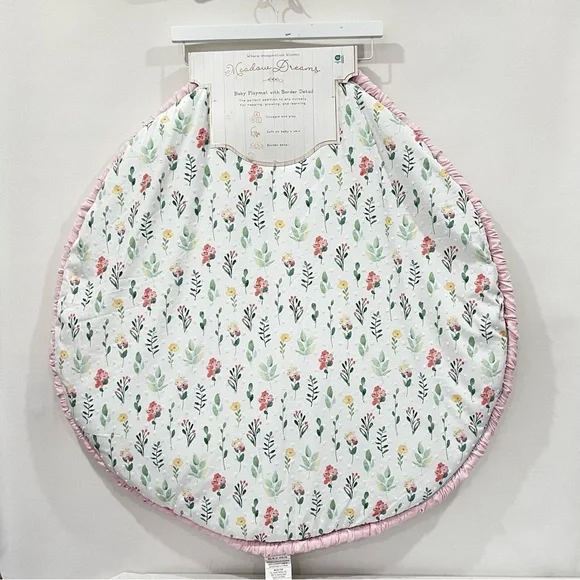 Meadow Dreams Baby Playmat with Border Round White/Pink Amelia Floral 36