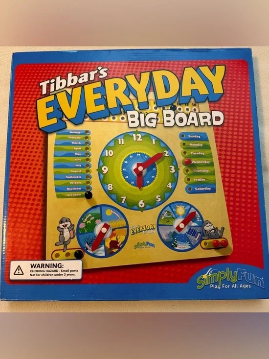 SimplyFun Tibbar's Everyday Big Board Wooden Educational Calendar & Clock NIB