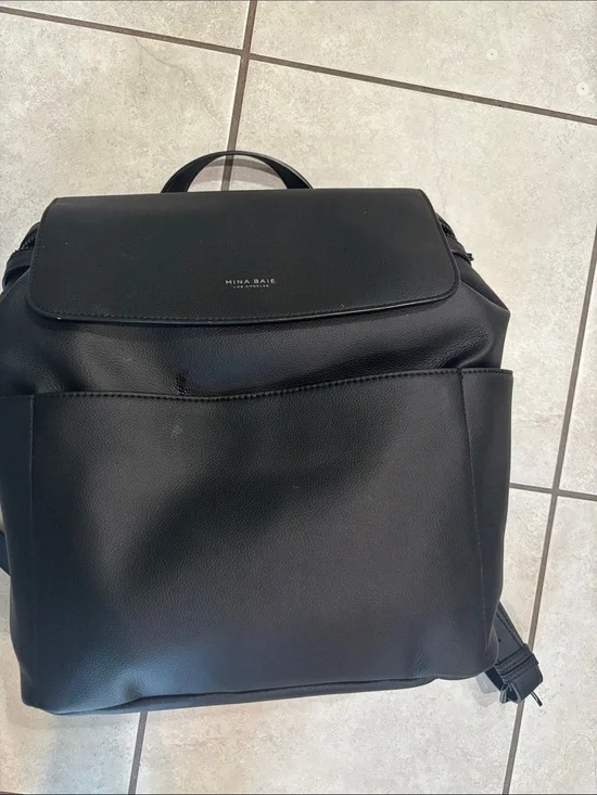 Mina Baie Black Pebbled Leather Backpack for Men