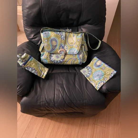 Green Paisley Crossbody Bag with Matching Pouches