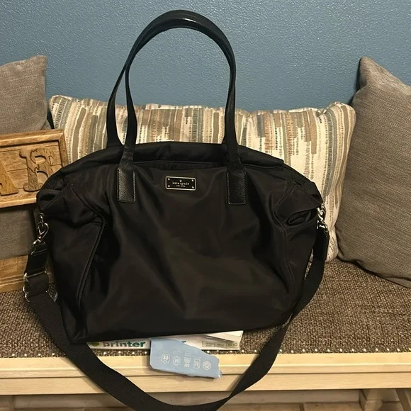 Kate spade down nylon leather strap baby bag with long strap included euc